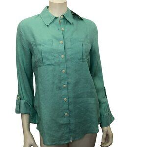 INVESTMENTS ‎ $69 GOLD LABEL NON IRON 100% LINEN TOP 6 NWT